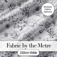 Elegant Monochrome Floral Bouquet  Pattern with Roses Peonies and Daisies Digital Print Fabric by the Metre UK Sewing Quilting Textile