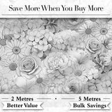 Elegant Monochrome Floral Bouquet  Pattern with Roses Peonies and Daisies Digital Print Fabric by the Metre UK Sewing Quilting Textile