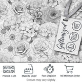 Elegant Monochrome Floral Bouquet  Pattern with Roses Peonies and Daisies Digital Print Fabric by the Metre UK Sewing Quilting Textile