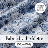 Soft Blue Toned Floral Bouquet Seamless Pattern with Roses Peonies and Daisies Digital Print Fabric by the Metre UK Sewing Quilting Textile