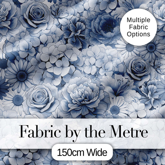 Soft Blue Toned Floral Bouquet Seamless Pattern with Roses Peonies and Daisies Digital Print Fabric by the Metre UK Sewing Quilting Textile