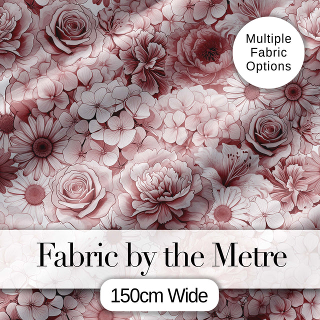 Warm Blush Pink Floral Bouquet Seamless Pattern with Roses Peonies and Daisies Digital Print Fabric by the Metre UK Sewing Quilting Textile