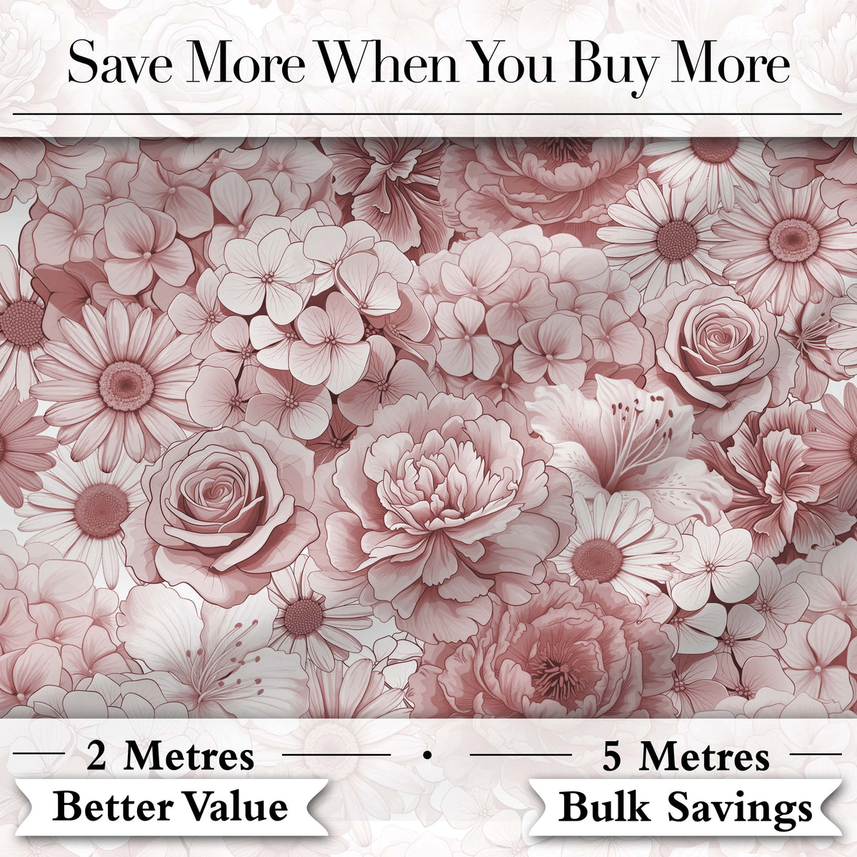 Warm Blush Pink Floral Bouquet Seamless Pattern with Roses Peonies and Daisies Digital Print Fabric by the Metre UK Sewing Quilting Textile