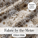 Vintage Sepia Floral Bouquet Seamless Pattern with Roses Peonies and Daisies Digital Print Fabric by the Metre UK Sewing Quilting Textile