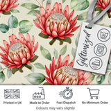 Coral Protea Flowers with Green Leaves Seamless Botanical Pattern Digital Print Fabric by the Metre UK Sewing Quilting Textile