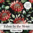 Coral Protea Flowers on Black Background Seamless Botanical Pattern Digital Print Fabric by the Metre UK Sewing Quilting Textile