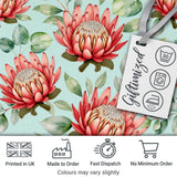 Coral Protea Flowers on Soft Mint Background Seamless Botanical Pattern Digital Print Fabric by the Metre UK Sewing Quilting Textile