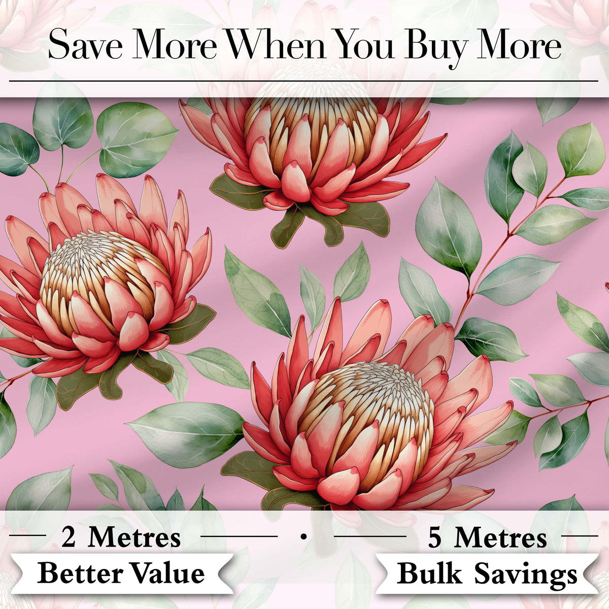 Coral Protea Flowers on Rose Pink Background Seamless Botanical Pattern Digital Print Fabric by the Metre UK Sewing Quilting Textile