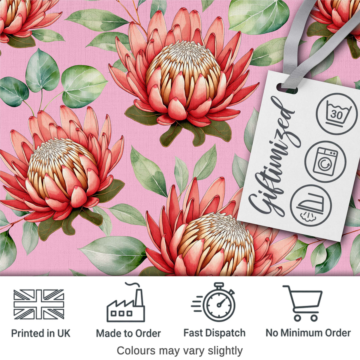 Coral Protea Flowers on Rose Pink Background Seamless Botanical Pattern Digital Print Fabric by the Metre UK Sewing Quilting Textile