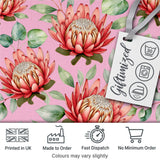 Coral Protea Flowers on Rose Pink Background Seamless Botanical Pattern Digital Print Fabric by the Metre UK Sewing Quilting Textile
