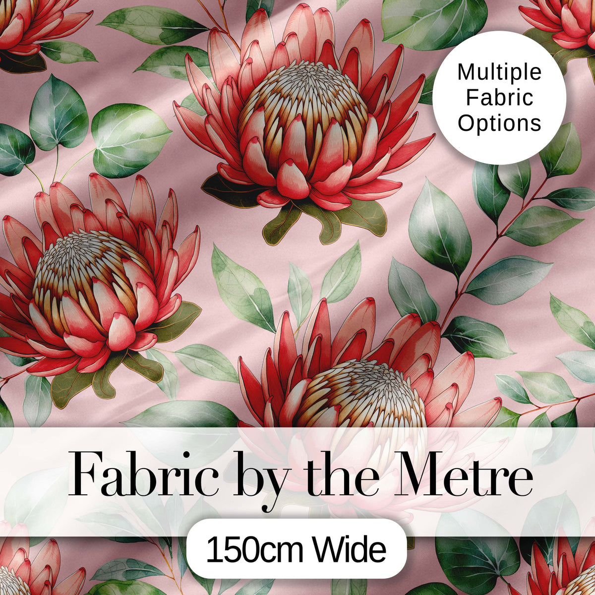 Coral Protea Flowers on Warm Nude Background Seamless Botanical Pattern Digital Print Fabric by the Metre UK Sewing Quilting Textile
