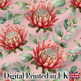 Coral Protea Flowers on Warm Nude Background Seamless Botanical Pattern Digital Print Fabric by the Metre UK Sewing Quilting Textile