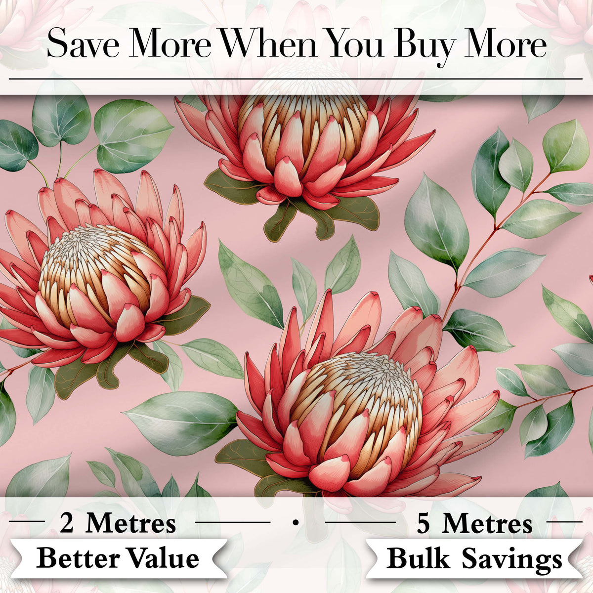 Coral Protea Flowers on Warm Nude Background Seamless Botanical Pattern Digital Print Fabric by the Metre UK Sewing Quilting Textile