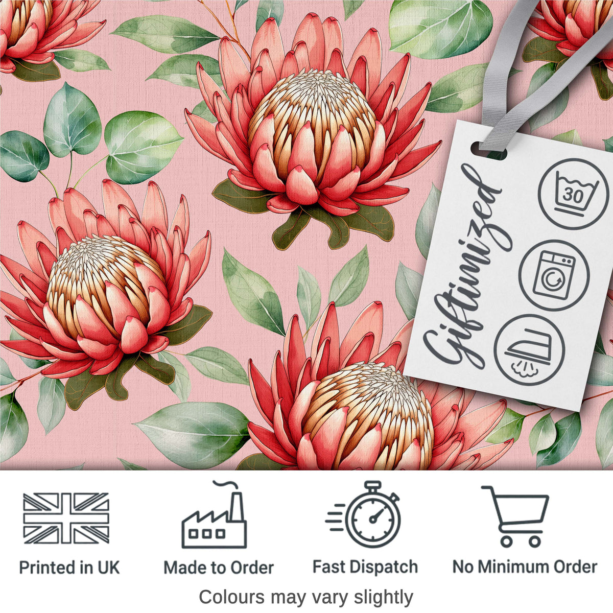 Coral Protea Flowers on Warm Nude Background Seamless Botanical Pattern Digital Print Fabric by the Metre UK Sewing Quilting Textile