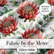 Coral Protea Flowers on Light Grey Background Seamless Botanical Pattern Digital Print Fabric by the Metre UK Sewing Quilting Textile