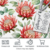 Coral Protea Flowers on Light Grey Background Seamless Botanical Pattern Digital Print Fabric by the Metre UK Sewing Quilting Textile