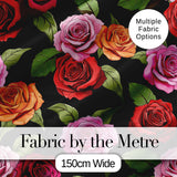 Colorful Roses on Black Background Seamless Floral Pattern Digital Print Fabric by the Metre UK Sewing Quilting Textile