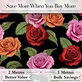 Colorful Roses on Black Background Seamless Floral Pattern Digital Print Fabric by the Metre UK Sewing Quilting Textile
