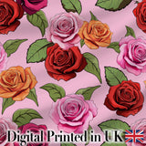 Colorful Roses on Soft Rose Background Seamless Floral Pattern Digital Print Fabric by the Metre UK Sewing Quilting Textile