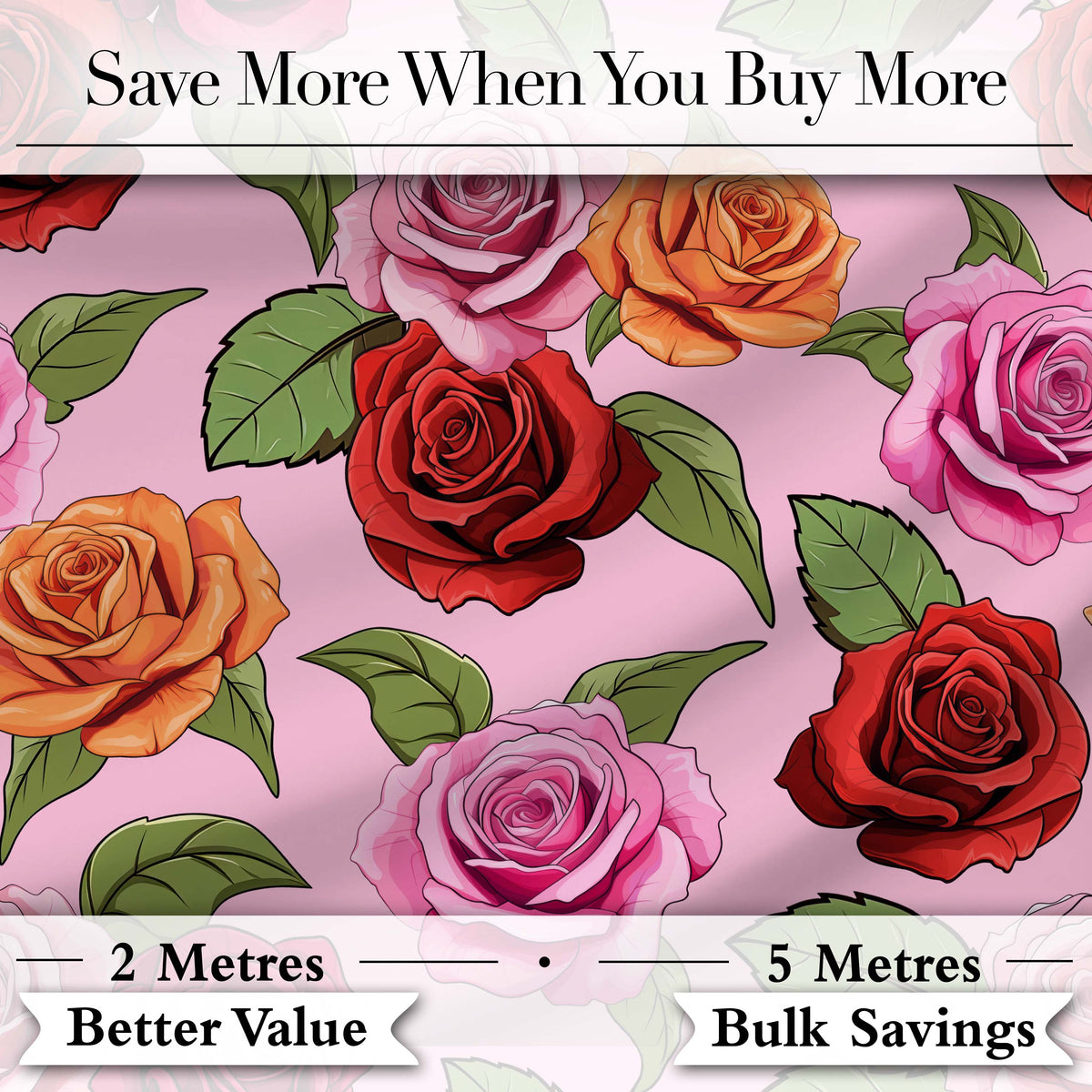 Colorful Roses on Soft Rose Background Seamless Floral Pattern Digital Print Fabric by the Metre UK Sewing Quilting Textile