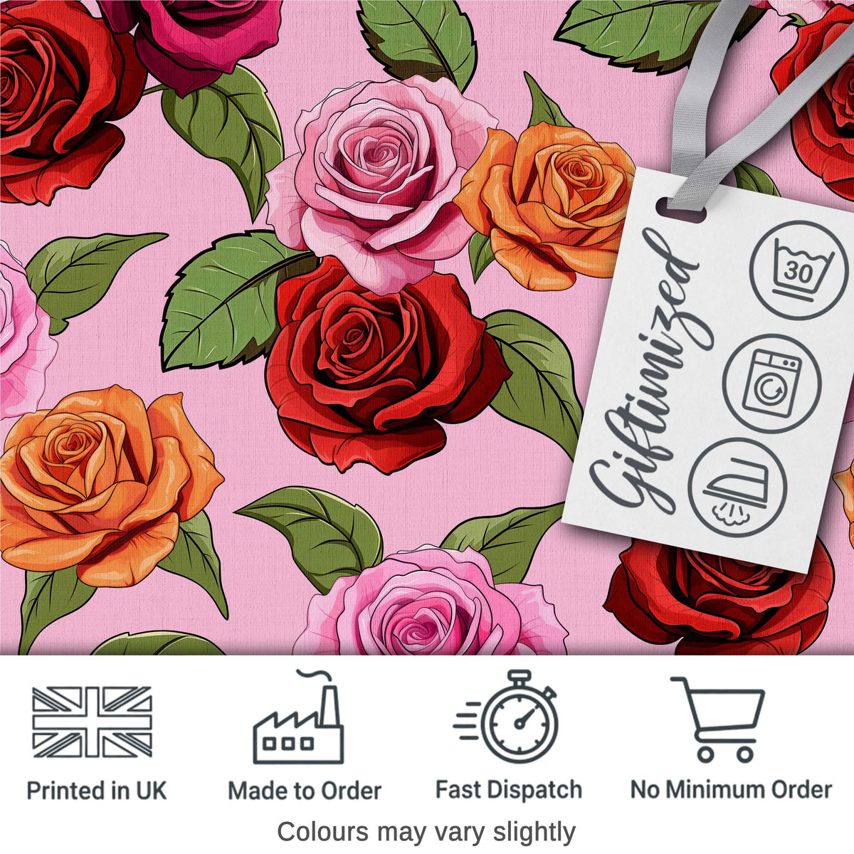 Colorful Roses on Soft Rose Background Seamless Floral Pattern Digital Print Fabric by the Metre UK Sewing Quilting Textile