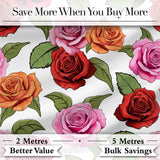 Colorful Roses on Light Grey Background Seamless Floral Pattern Digital Print Fabric by the Metre UK Sewing Quilting Textile