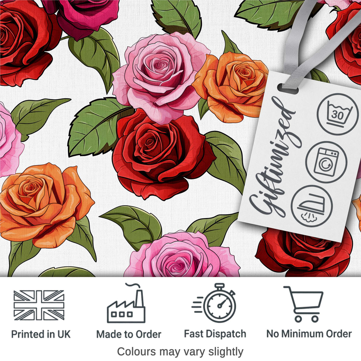 Colorful Roses on Light Grey Background Seamless Floral Pattern Digital Print Fabric by the Metre UK Sewing Quilting Textile