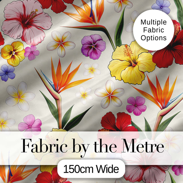 Tropical Hibiscus and Bird of Paradise Floral Seamless Pattern Digital Print Fabric by the Metre UK Sewing Quilting Textile
