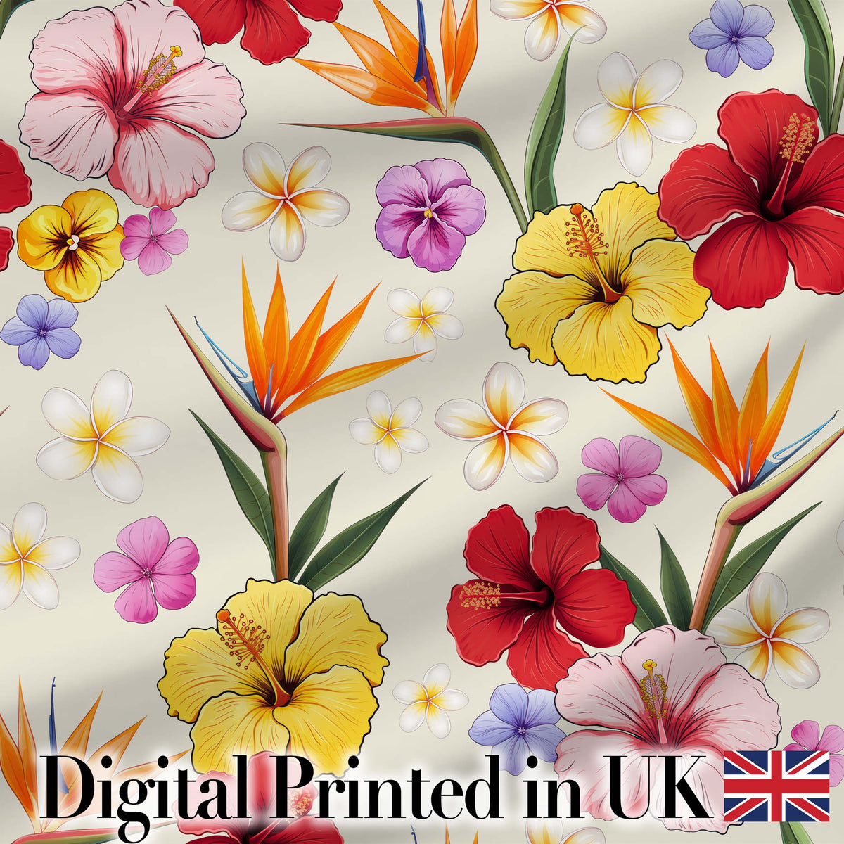 Tropical Hibiscus and Bird of Paradise Floral Seamless Pattern Digital Print Fabric by the Metre UK Sewing Quilting Textile