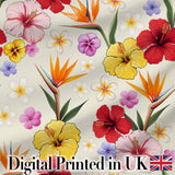 Tropical Hibiscus and Bird of Paradise Floral Seamless Pattern Digital Print Fabric by the Metre UK Sewing Quilting Textile