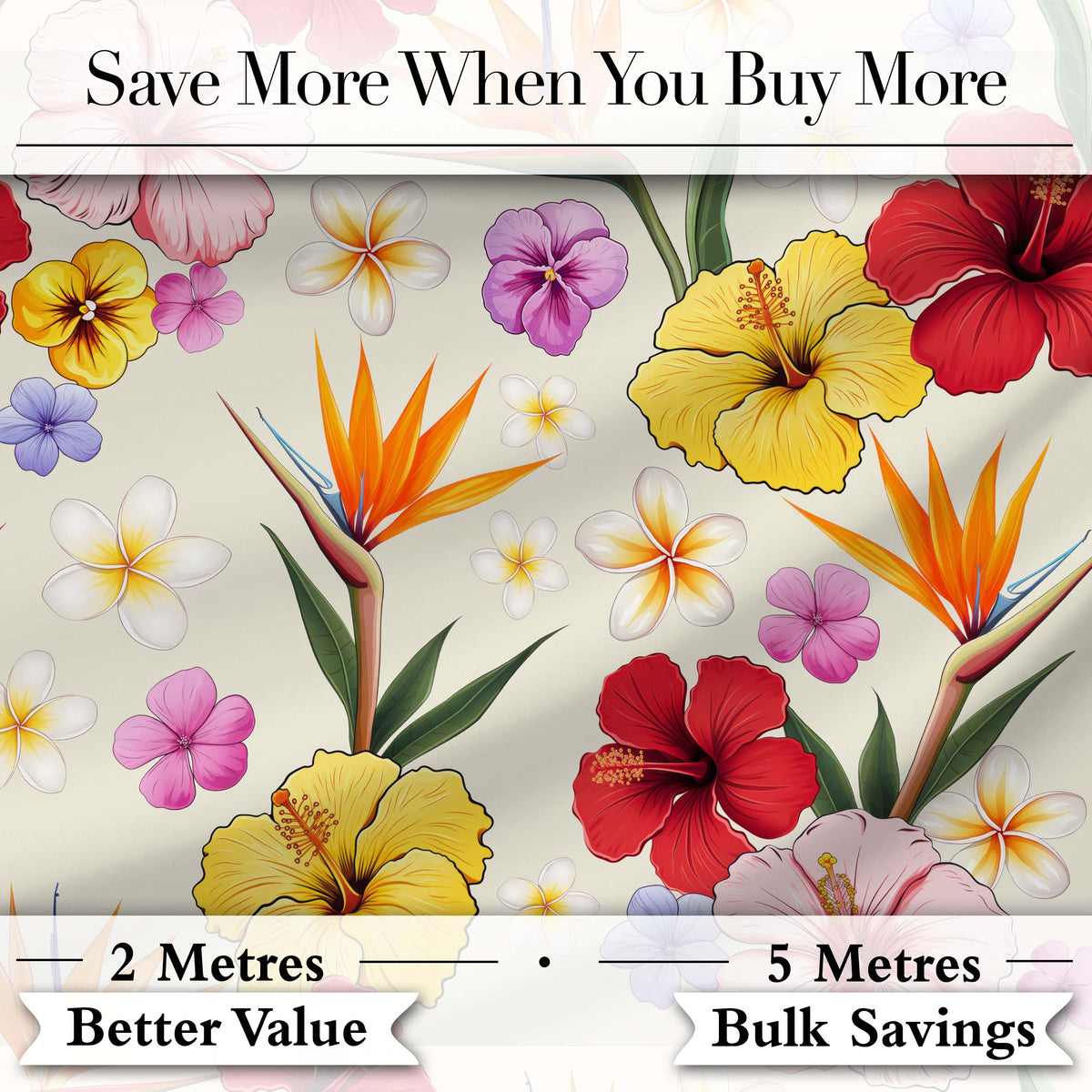 Tropical Hibiscus and Bird of Paradise Floral Seamless Pattern Digital Print Fabric by the Metre UK Sewing Quilting Textile