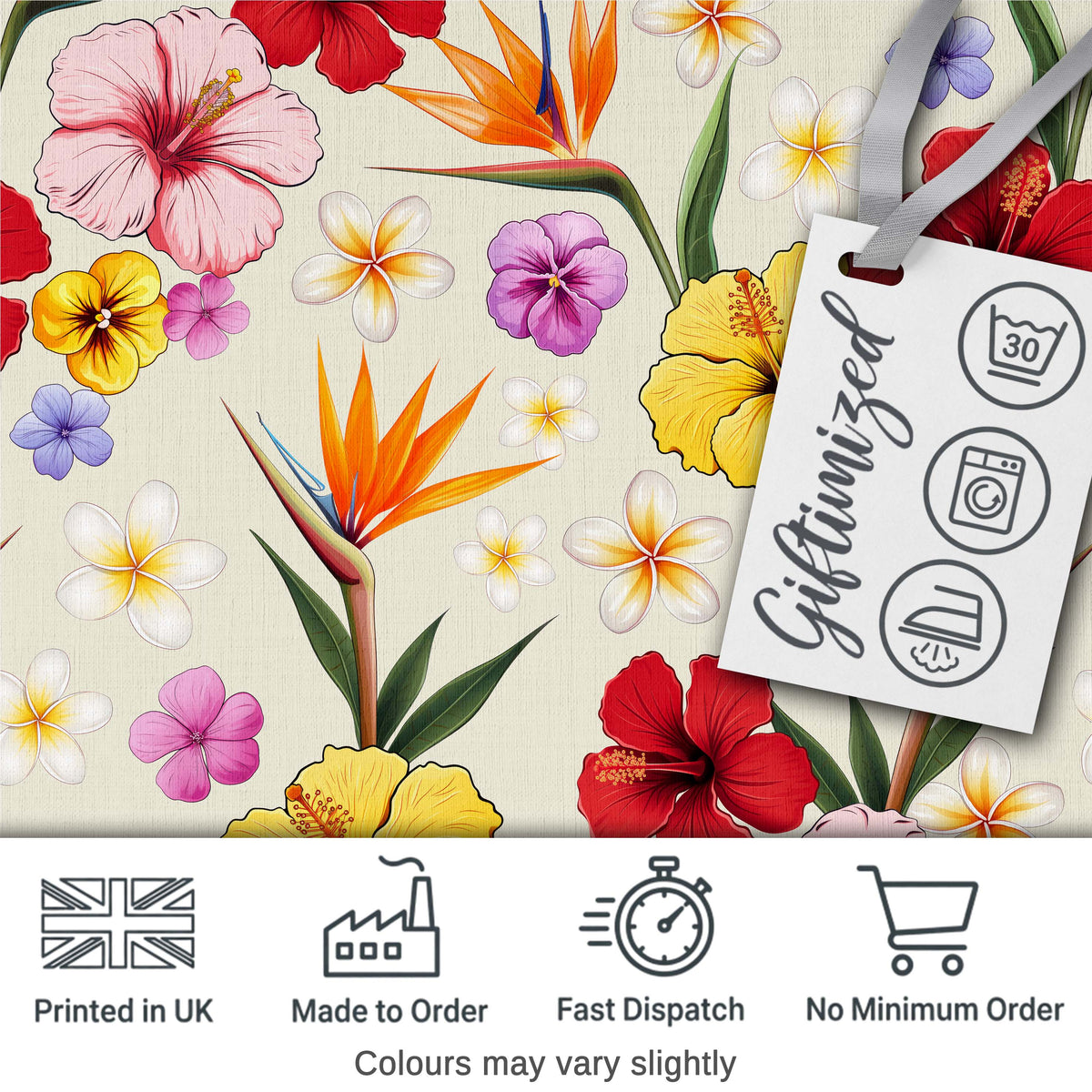 Tropical Hibiscus and Bird of Paradise Floral Seamless Pattern Digital Print Fabric by the Metre UK Sewing Quilting Textile