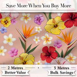 Tropical Hibiscus Bird of Paradise Seamless Pattern Peach Background Digital Print Fabric by the Metre UK Sewing Quilting Textile