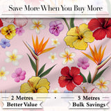 Tropical Hibiscus Bird of Paradise Seamless Pattern Pink Background Digital Print Fabric by the Metre UK Sewing Quilting Textile