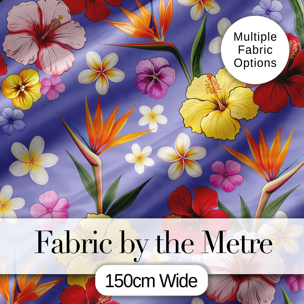 Tropical Hibiscus Bird of Paradise Seamless Pattern Purple Background Digital Print Fabric by the Metre UK Sewing Quilting Textile