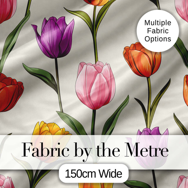 Elegant Tulip Floral Seamless Pattern Neutral Background Spring Flowers Digital Print Fabric by the Metre UK Sewing Quilting Textile
