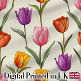 Elegant Tulip Floral Seamless Pattern Neutral Background Spring Flowers Digital Print Fabric by the Metre UK Sewing Quilting Textile