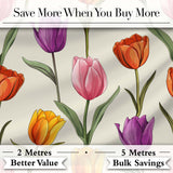 Elegant Tulip Floral Seamless Pattern Neutral Background Spring Flowers Digital Print Fabric by the Metre UK Sewing Quilting Textile