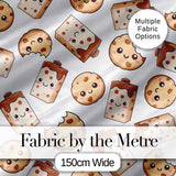 Cute Kawaii Cookies and Milk Seamless Pattern Sweet Treats Digital Print Fabric by the Metre UK Sewing Quilting Textile