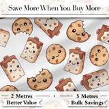 Cute Kawaii Cookies and Milk Seamless Pattern Sweet Treats Digital Print Fabric by the Metre UK Sewing Quilting Textile