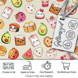 Cute Kawaii Food Characters Seamless Pattern Neutral Background Fun Snacks Digital Print Fabric by the Metre UK Sewing Quilting Textile