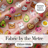 Cute Kawaii Food Characters Seamless Pattern Peach Background Fun Snacks Digital Print Fabric by the Metre UK Sewing Quilting Textile