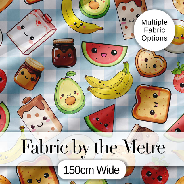 Cute Kawaii Food Collage Pattern Sweet Treats And Drinks Digital Print Fabric by the Metre UK Sewing Quilting Textile
