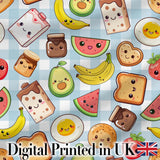 Cute Kawaii Food Collage Pattern Sweet Treats And Drinks Digital Print Fabric by the Metre UK Sewing Quilting Textile