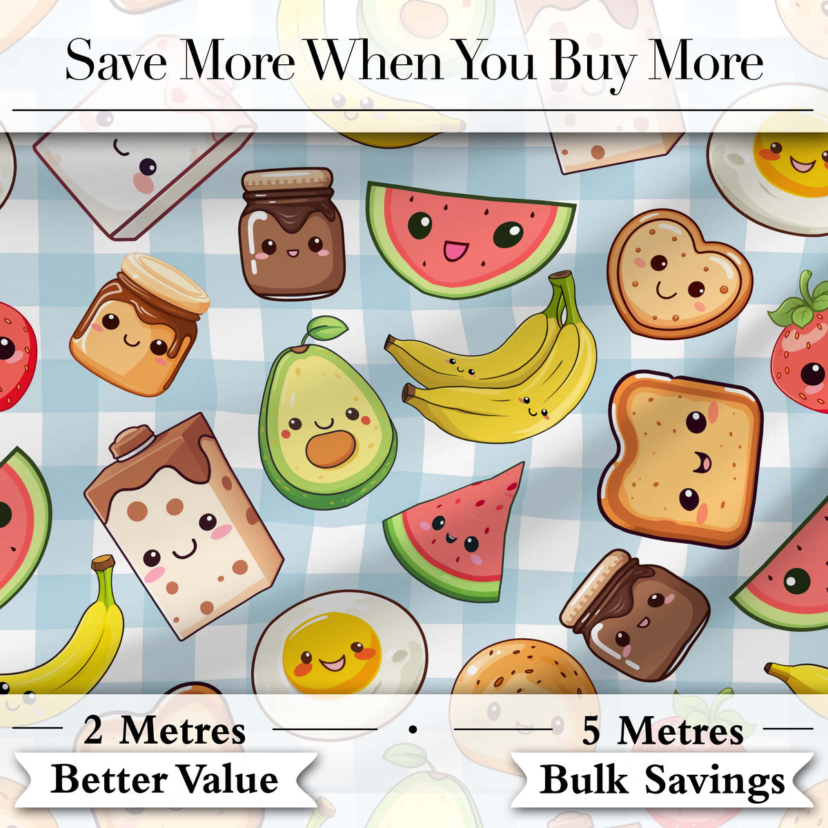Cute Kawaii Food Collage Pattern Sweet Treats And Drinks Digital Print Fabric by the Metre UK Sewing Quilting Textile