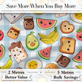 Cute Kawaii Food Collage Pattern Sweet Treats And Drinks Digital Print Fabric by the Metre UK Sewing Quilting Textile