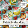 Cute Kawaii Breakfast Food Seamless Pattern Teal Gingham Background Digital Print Fabric by the Metre UK Sewing Quilting Textile