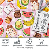 Cute Kawaii Breakfast Food Seamless Pattern Pink Gingham Background Digital Print Fabric by the Metre UK Sewing Quilting Textile