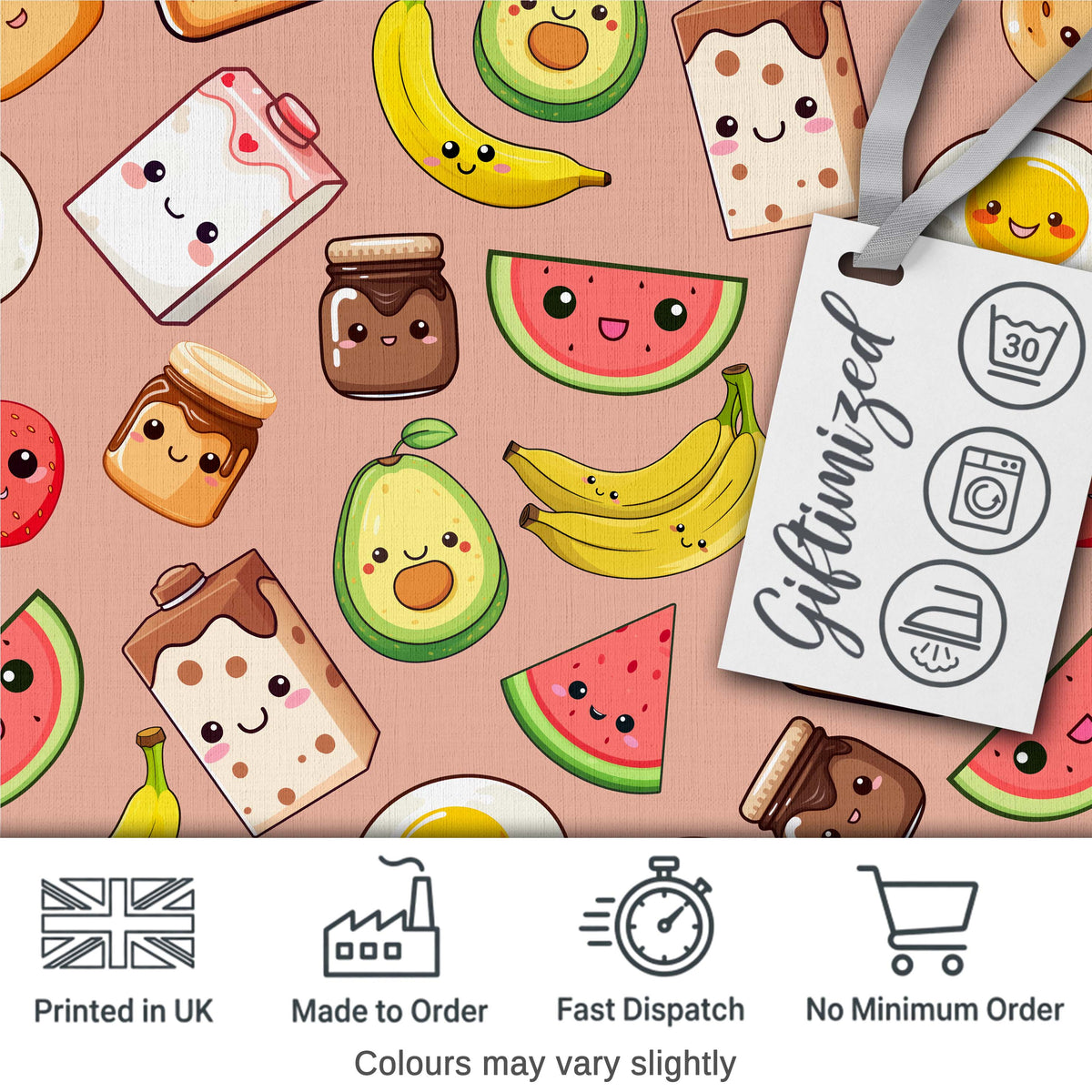 Cute Kawaii Breakfast Food Seamless Pattern Beige Background Fun Snacks Digital Print Fabric by the Metre UK Sewing Quilting Textile