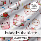 Cute Kawaii Cute Drinks And Dessert Characters Seamless Pattern Digital Print Fabric by the Metre UK Sewing Quilting Textile